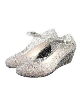 Crystal Jelly High Heel Sandals Peep Toe Slip On Wedge Heels Women's Summer